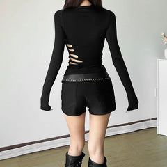 'Dark Side' Goth Black Alt Hallow Out Longsleeve Top