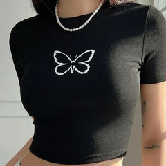 Cute Casual Black Butterfly Top