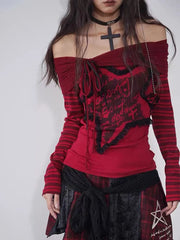 Grunge Goth Red off the shoulder Top