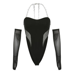 'Weeping Rose' Black Mesh Goth Chain Bodysuit