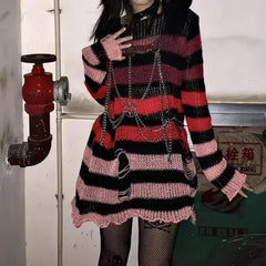 Goth 'Nirvana' Grunge Striped Gradient Sweater