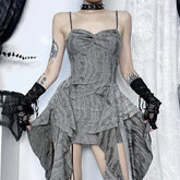 Grunge 'Believe in Magic' Torn Grey Mini Dress with Tassel Rope Detail