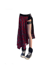 Grunge Goth Red Plaid A-Line Skirt