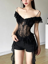 Gothic 'Requiem' Black Lace Flowy Detail Top in Black or White