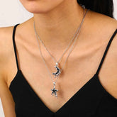 Goth Black Star Moon Pendant Necklace