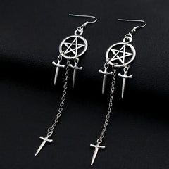 Pentagram Sword Silver Plated Earrings