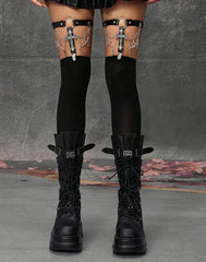 Gothic Badass PU leather Metal Chain Leg Harness