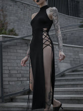 Goth Dark Cosplay High Split Midi Dress