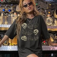 Dark Edgy Skeleton Print Grunge T-Shirt