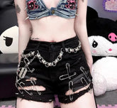 Goth 'Twisted Mind' Black Chain Grunge Shorts