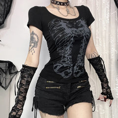 Goth Dark Hollow Out Backless Short Sleeve Top