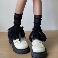 Black Lolita Kawaii Lace Ruffle Leg Warmers