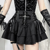 Goth Dark Punk Cross Patchwork Pleated Skirt
