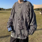 Black/Grey Grunge Ragged Woolen Sweater