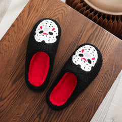 Horror Mask Black Horror Skull Plush Slippers