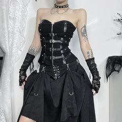 Goth Dark Bride Strapless Buckle Corset Top