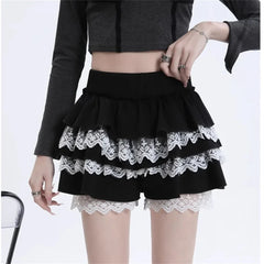 Cute Kawaii Grey/Black Lolita Lace Patchwork A Line Skirt