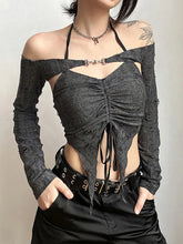 Goth Grunge Mall Gothic Drawstring Buckle Top