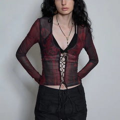 Black and Red Grunge Aesthetic Mesh Top