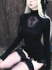 Black Goth Hollow Cross Turtleneck Top