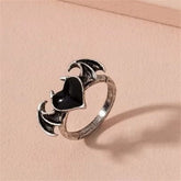 Black/Red Heart Angel Wings Ring