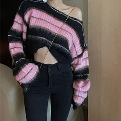'Milkshake' Black & Pink Stripe Sweater