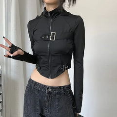 Black Grunge Goth Buckle Top