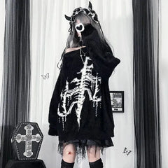 Black Grunge Dark Print Off Shoulder Sweater
