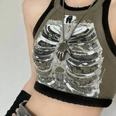 Goth Grunge Punk Aesthetic Cyber Skeleton Print Top