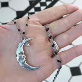 Silver Moon Rosary Necklace