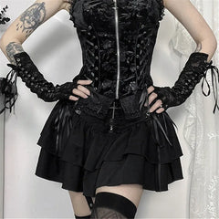 Goth Dark Punk Cross Patchwork Pleated Skirt