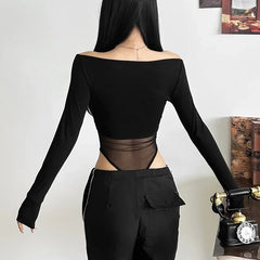 'Nocturn' Black Mesh Long Sleeved Butterfly Top