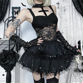 'Doom' Goth Kawaii Cross Lace Patchwork Top