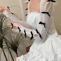 Black and White Kawaii Lolita Bow Lace Gloves