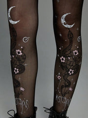Black Snake and Moon Print Stockings
