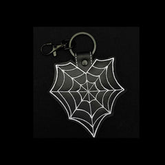 Spider Web Heart Embroidered Faux Leather Keychain
