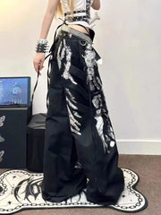 Black Alt Grunge Silver Painted Baggy Cargo Pants
