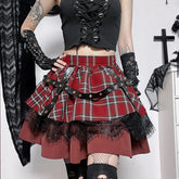 Gothic Harajuku Red Plaid Pleated Skirt