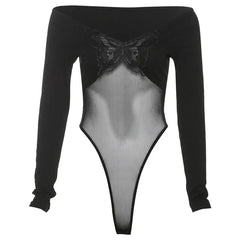 'Nocturn' Black Mesh Long Sleeved Butterfly Top