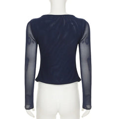 Alternative Grunge Blue Mesh Long Top