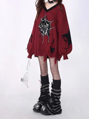 Black/ Red Oversized Grunge Spider Sweater