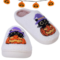 Black Cat Pumpkin Warm Thermal Slippers