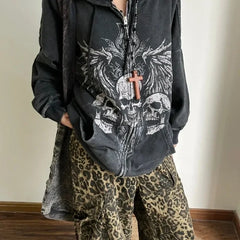 'Freeze' Gothic Grunge Black Harajuku Zipper Hoodie