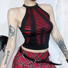 'Freddy' Black Red Gothic Print Cut Out Crop