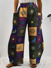 Grunge Hippie Sun and Moon Over Sized Casual Pants