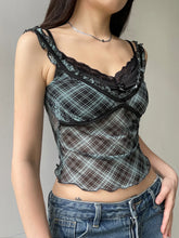Grunge Patchwork Plaid Mesh Crop Top