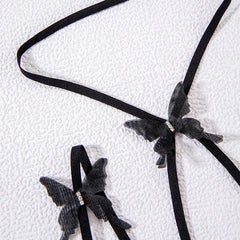 Black Boho Elastic Butterfly Lace Up Cross Leg Harness