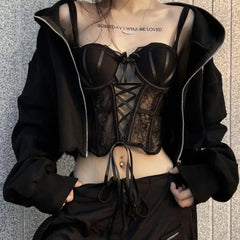 Black Lace-up Hollow Padded Corset Top