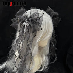 Black Harajuku Gothic Lace Cross Hair clip