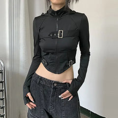 Black Grunge Goth Buckle Top